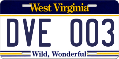 WV license plate DVE003