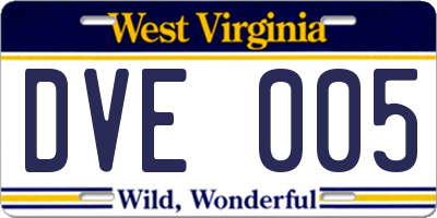 WV license plate DVE005
