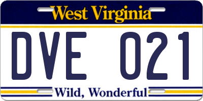 WV license plate DVE021
