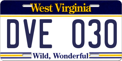WV license plate DVE030