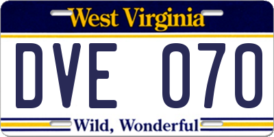 WV license plate DVE070