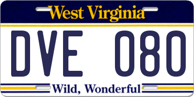WV license plate DVE080