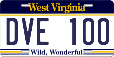 WV license plate DVE100