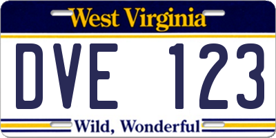 WV license plate DVE123