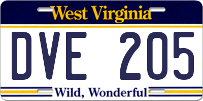 WV license plate DVE205