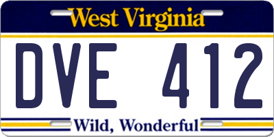 WV license plate DVE412