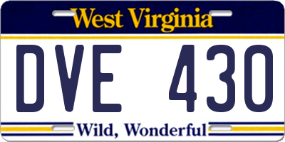 WV license plate DVE430