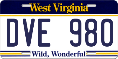 WV license plate DVE980