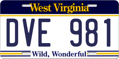 WV license plate DVE981