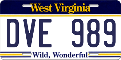 WV license plate DVE989