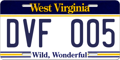 WV license plate DVF005