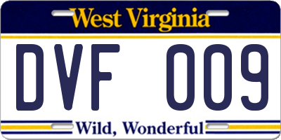 WV license plate DVF009