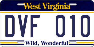 WV license plate DVF010