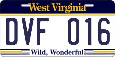 WV license plate DVF016