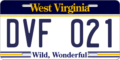 WV license plate DVF021