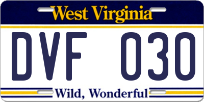 WV license plate DVF030