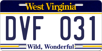 WV license plate DVF031