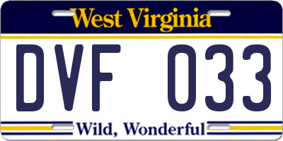 WV license plate DVF033
