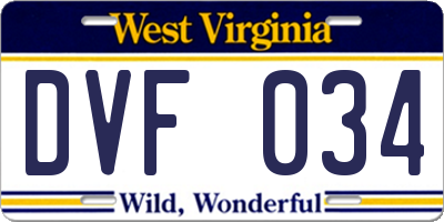 WV license plate DVF034