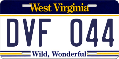 WV license plate DVF044