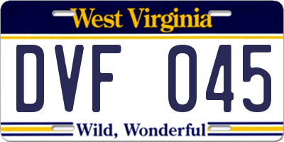 WV license plate DVF045