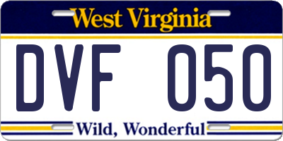 WV license plate DVF050