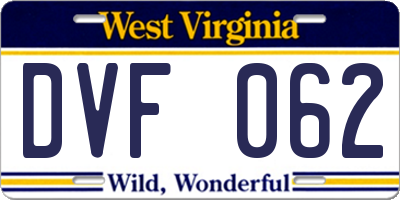 WV license plate DVF062