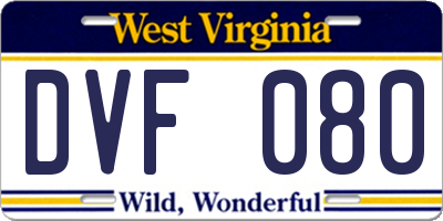 WV license plate DVF080