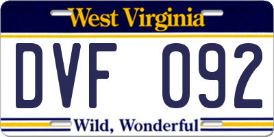 WV license plate DVF092