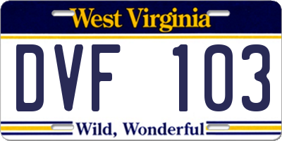 WV license plate DVF103