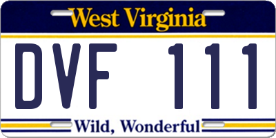 WV license plate DVF111