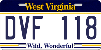WV license plate DVF118