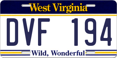 WV license plate DVF194