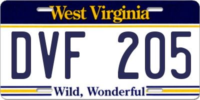 WV license plate DVF205
