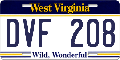 WV license plate DVF208