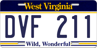 WV license plate DVF211