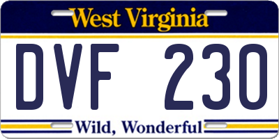 WV license plate DVF230