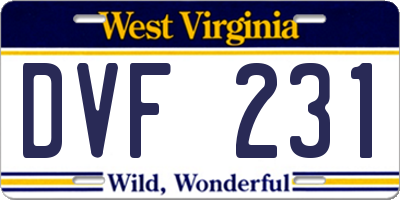WV license plate DVF231