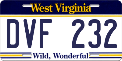 WV license plate DVF232