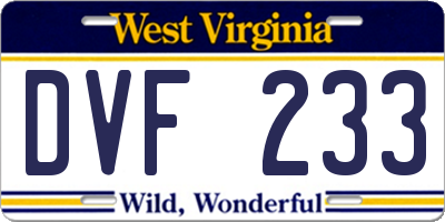 WV license plate DVF233