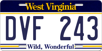 WV license plate DVF243
