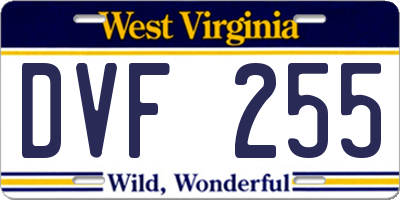 WV license plate DVF255