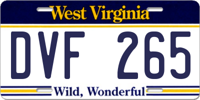 WV license plate DVF265