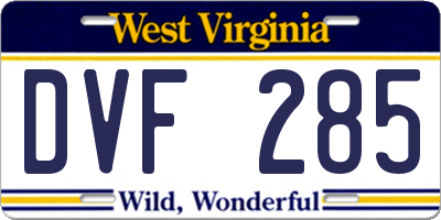 WV license plate DVF285