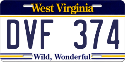 WV license plate DVF374