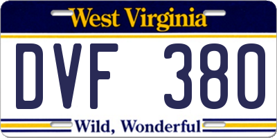 WV license plate DVF380