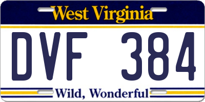 WV license plate DVF384