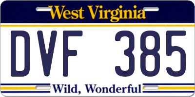 WV license plate DVF385