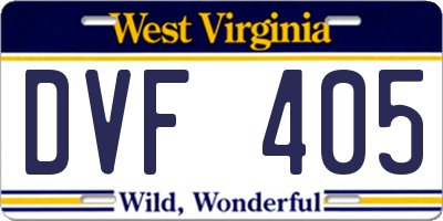 WV license plate DVF405