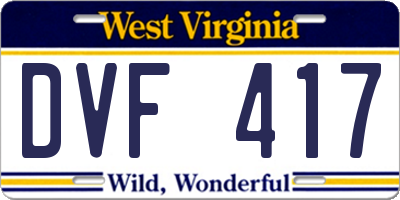 WV license plate DVF417